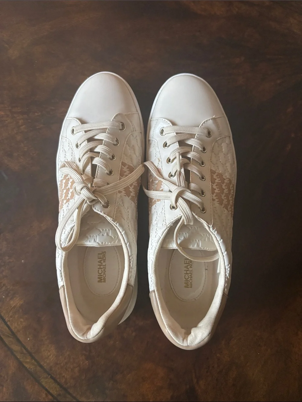 Michael Kors Cream and Tan Lace-Trim Sneakers